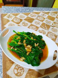 High angle view of meal served on table