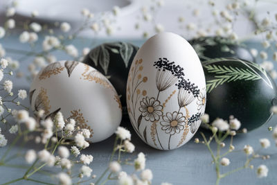 Close-up of christmas decorations on table