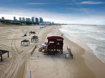 High angle view of beach against sky