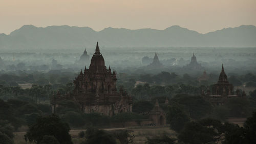 Panoramic view of temples in bagan, myanmar.