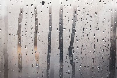 Full frame shot of raindrops on glass window