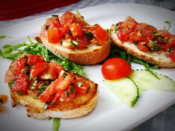 High angle view of salad in plate on table