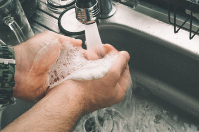 High angle view of man working