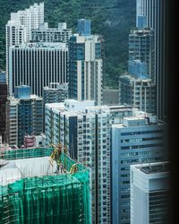 High angle view of modern buildings in city