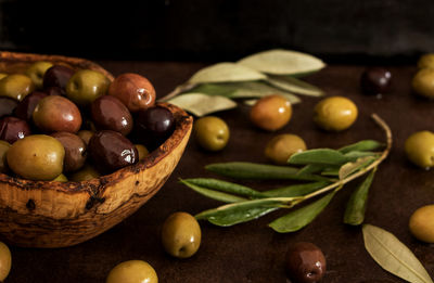 Close-up of fruits in bowl on table