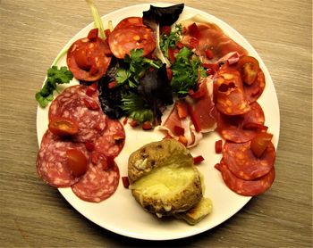 High angle view of meal served in plate