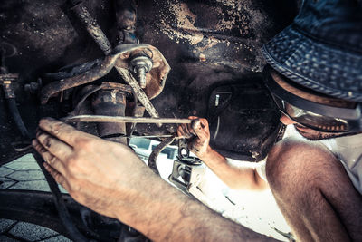 High angle view of man working