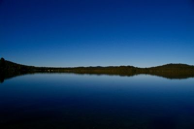 Scenic view of lake against clear blue sky