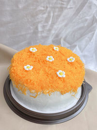 High angle view of cake in plate