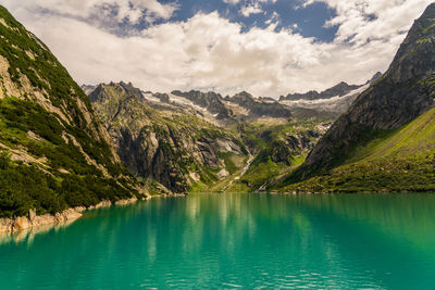 Panoramic view of the gelmer reservoir in switzerland.