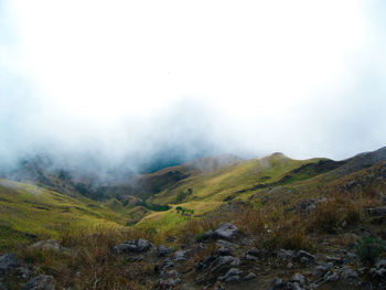 Scenic view of foggy day in the mountain rinjani area