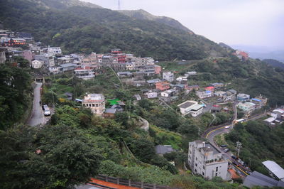 High angle view of residential district