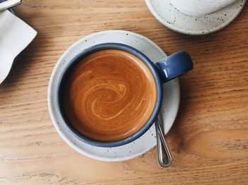 High angle view of coffee on table