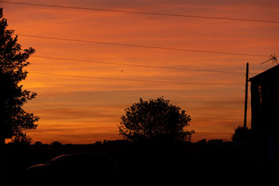 Silhouette trees against orange sky during sunset