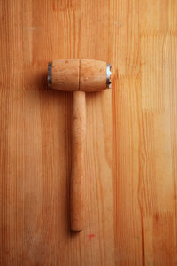 High angle view of bread on wooden table