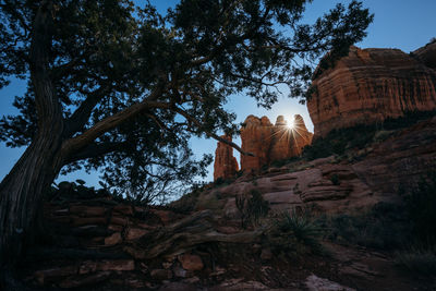 Low angle view of rock formations