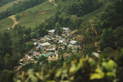 Village on the lap of a hill
