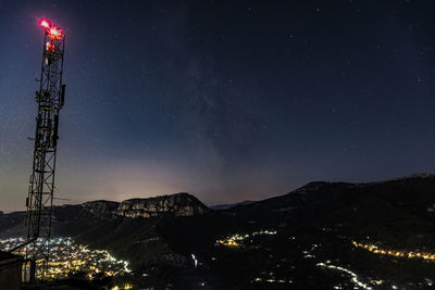 Aerial view of illuminated city against sky at night