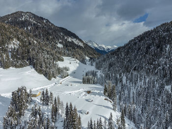 Panoramic view of snowcapped mountains against sky