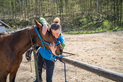 Friends riding horse