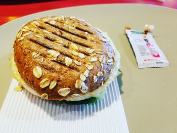 High angle view of bread in plate on table