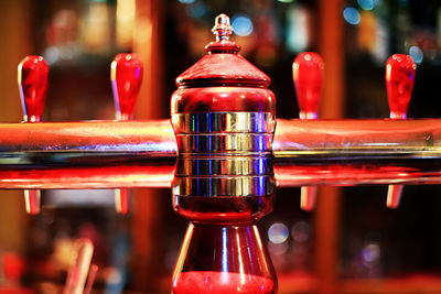 Close-up of beer taps at brewery