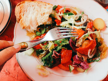 High angle view of food in plate