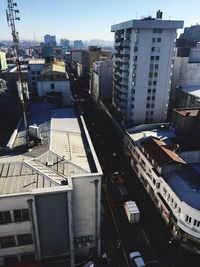 High angle view of buildings in city