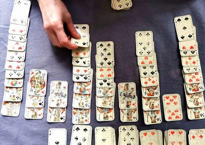 High angle view of person playing on table