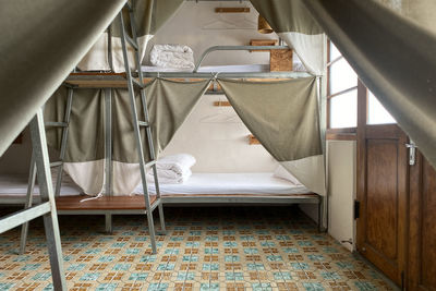 High angle view of empty chairs on table at home