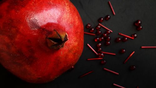 High angle view of apples on table