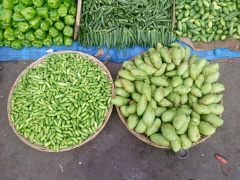 High angle view of vegetables for sale at street market