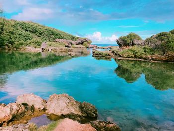 Scenic view of lake against sky