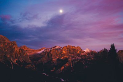 Scenic view of mountains against sky during sunset