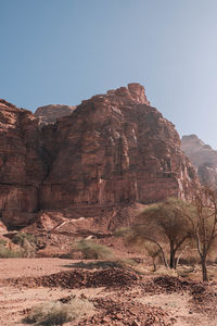 Rock formations in desert against clear sky