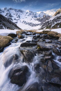 Scenic view of snowcapped mountains during winter