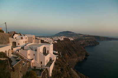 High angle view of town at seaside