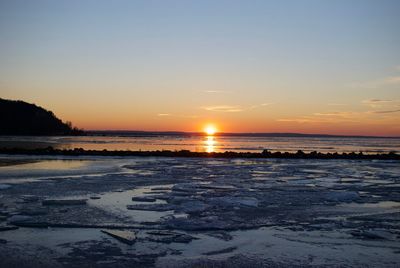 Scenic view of beach against sky during sunset