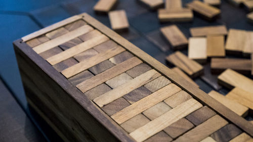 Close-up of block removal game on table