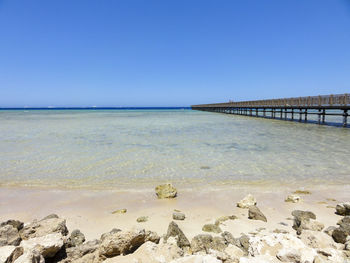 Scenic view of sea against clear sky