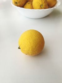 High angle view of fruits in plate on table