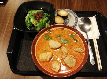 High angle view of food in plate