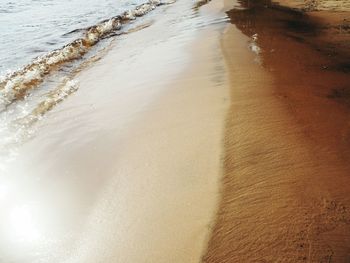 High angle view of wet sand on beach