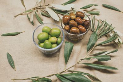 High angle view of vegetables on table