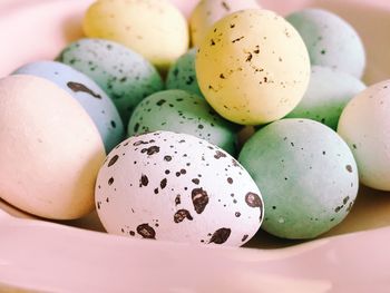 Close-up of multi colored eggs