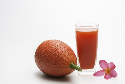 Close-up of drink against white background