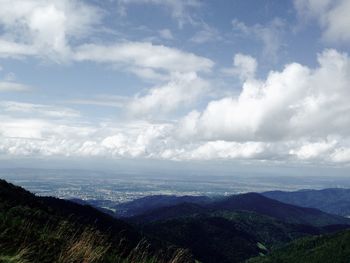 Scenic view of landscape against cloudy sky