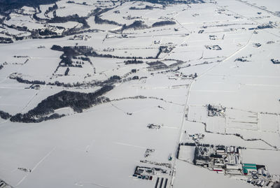 High angle view of people skiing on snow