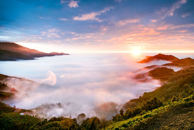 Panoramic view of landscape against sky during sunset