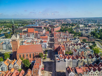 High angle view of buildings in city